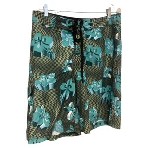 SIDEOUT Men’s Forest Green w/Blue HibiscusFlowers Velcro/Tie BoardShorts‎-Size34